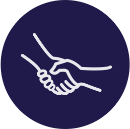 Navy Blue Circle with a white outline of two hands shaking