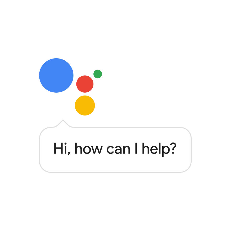 google-home-kf-assistant 4 colorful circles with speech bubble "Hi, how can I help"