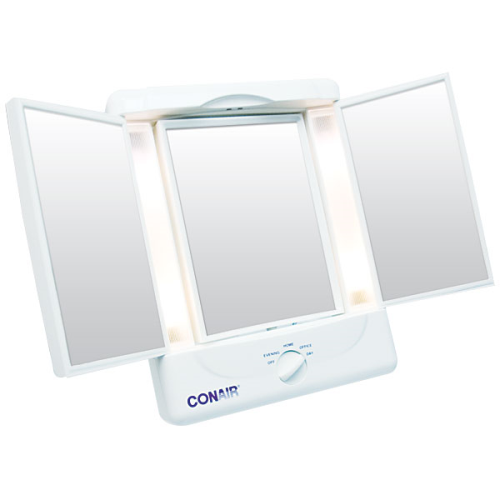 176636.png White Conair Illuminating Three Panel Makeup Mirror