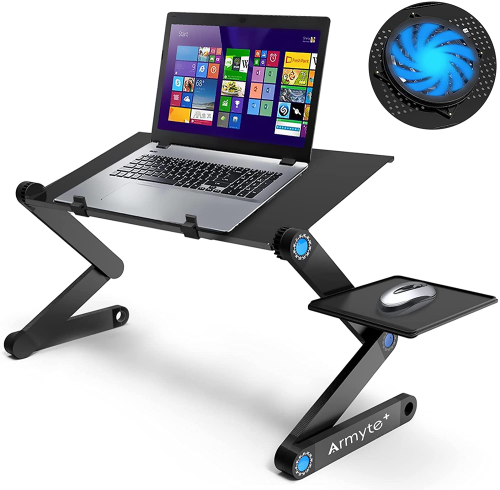228454.png Black Extra Wide Adjustable Laptop Stand with Cooling Fan and Mouse Pad