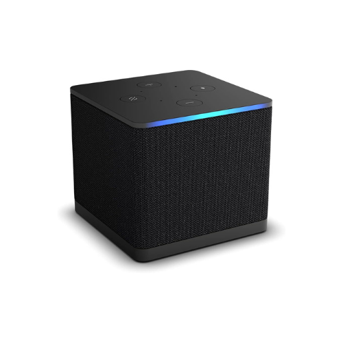 firecube black cube with glowing blue line at the top amazon fire cube device