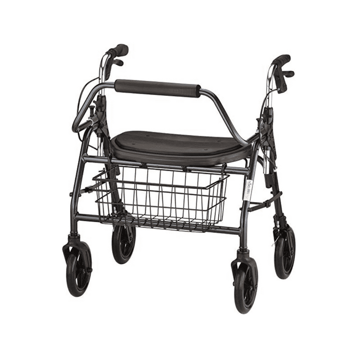 mighty mac black walker with seat and basket on front